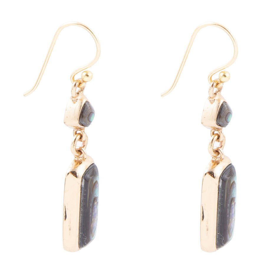 Geo Blue Abalone Golden Drop Earrings Barse Jewelry