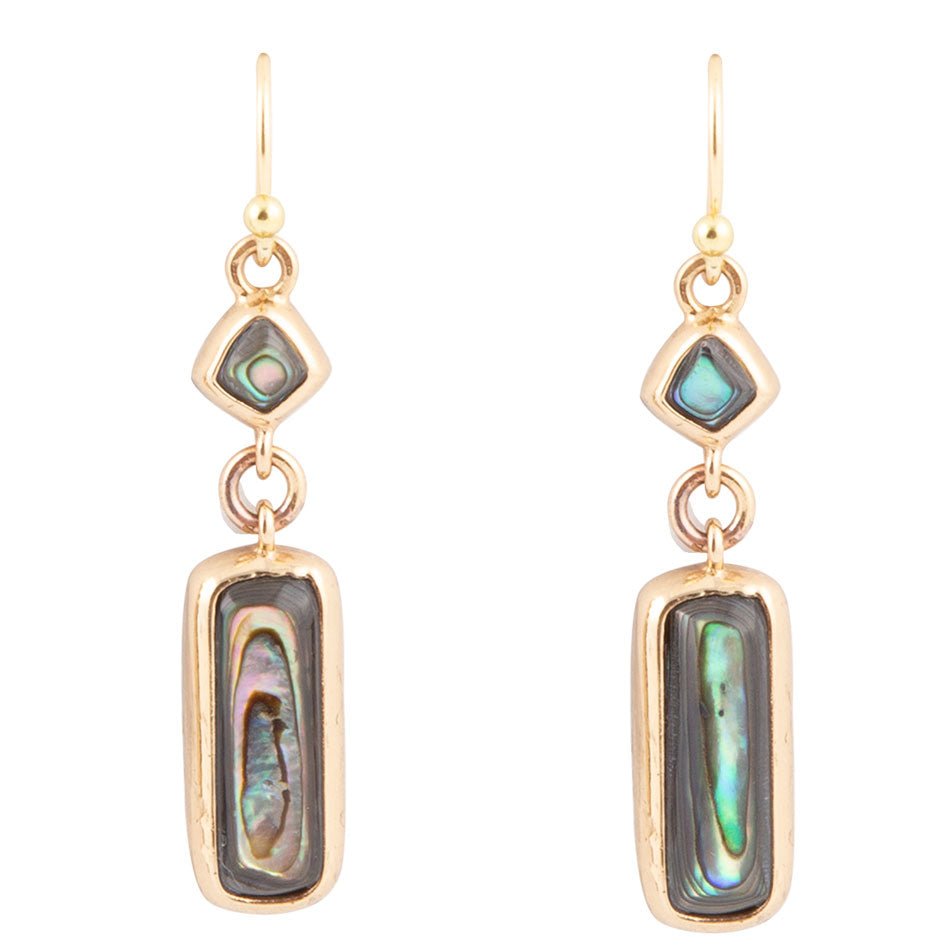Geo Blue Abalone Golden Drop Earrings Barse Jewelry