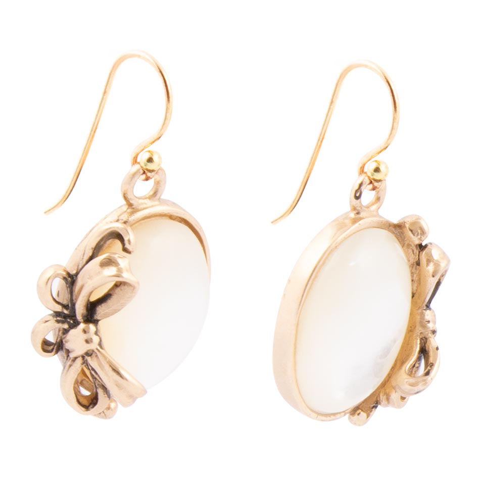 Gifted White Mother of Pearl Golden Bow Drop Earrings Barse Jewelry