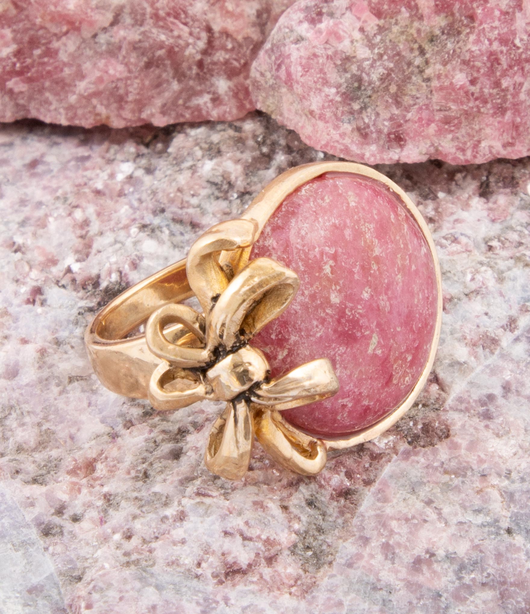 Gifted Pink Rhodonite Golden Bow Ring Barse Jewelry
