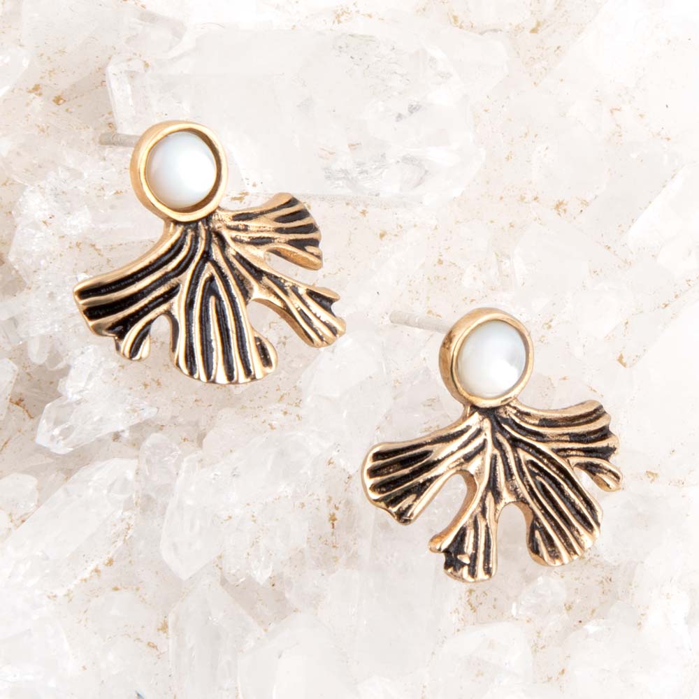Ginko Mother of Pearl Post Earrings Barse Jewelry