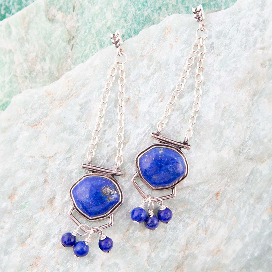 Go West Blue Lapis and Sterling Silver Drop Earrings Barse Jewelry