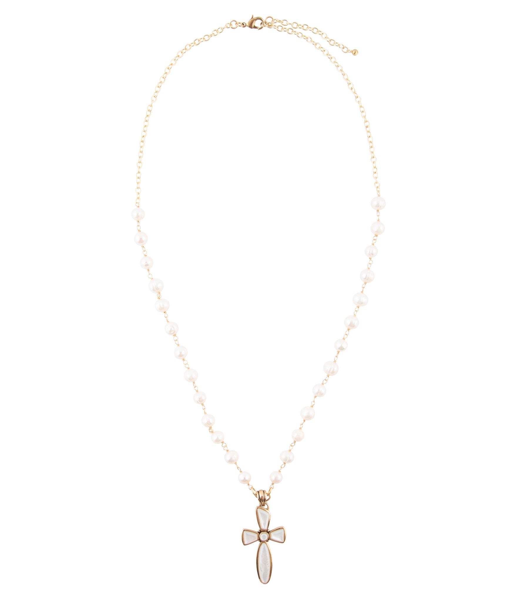 Las Cruces White Pearl Cross Pendant Necklace Barse Jewelry