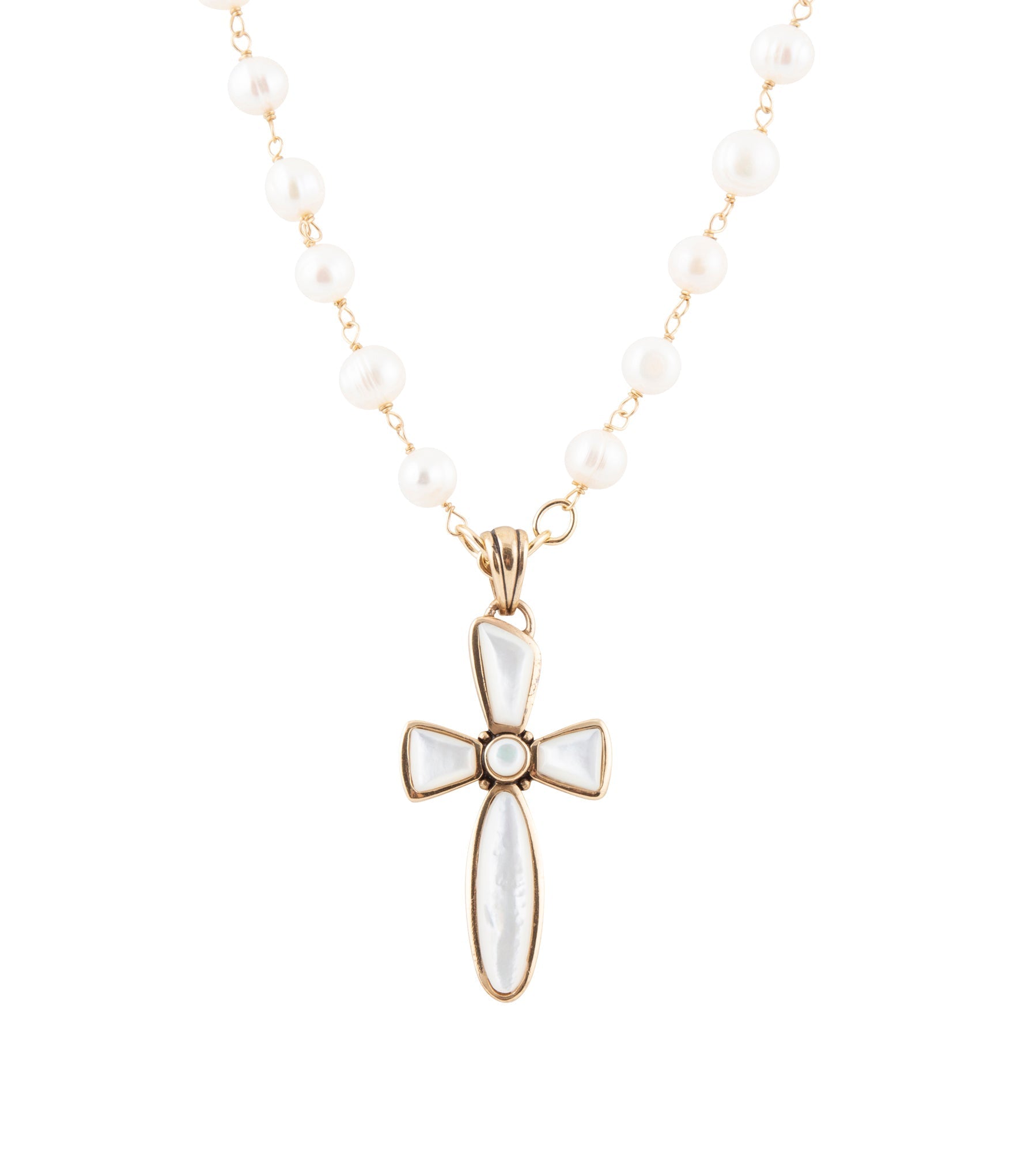 Las Cruces White Pearl Cross Pendant Necklace Barse Jewelry