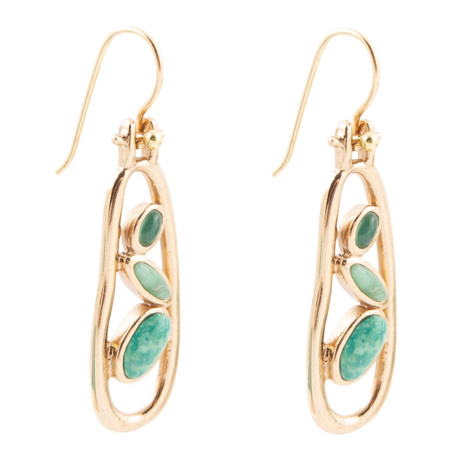 Golden Drop Green Stones Earrings Barse Jewelry