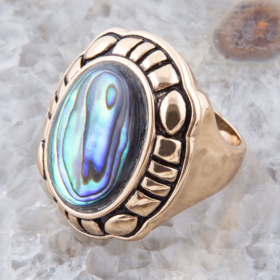 Green Abalone Golden Statement Ring Barse Jewelry