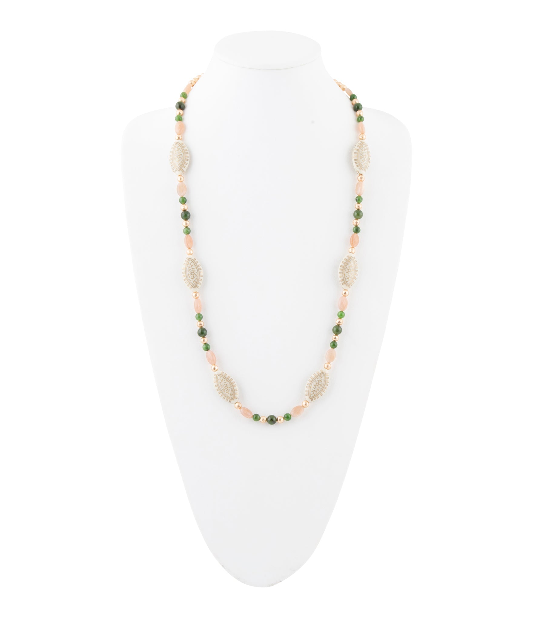 Green Jade and Pink Sunstone Golden Necklace Barse Jewelry