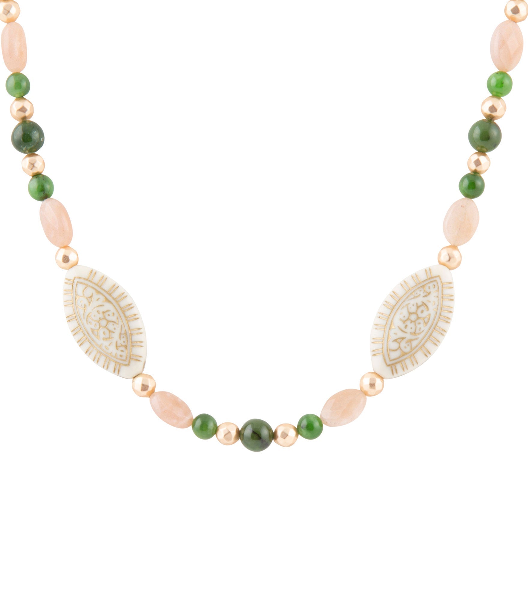 Green Jade and Pink Sunstone Golden Necklace Barse Jewelry