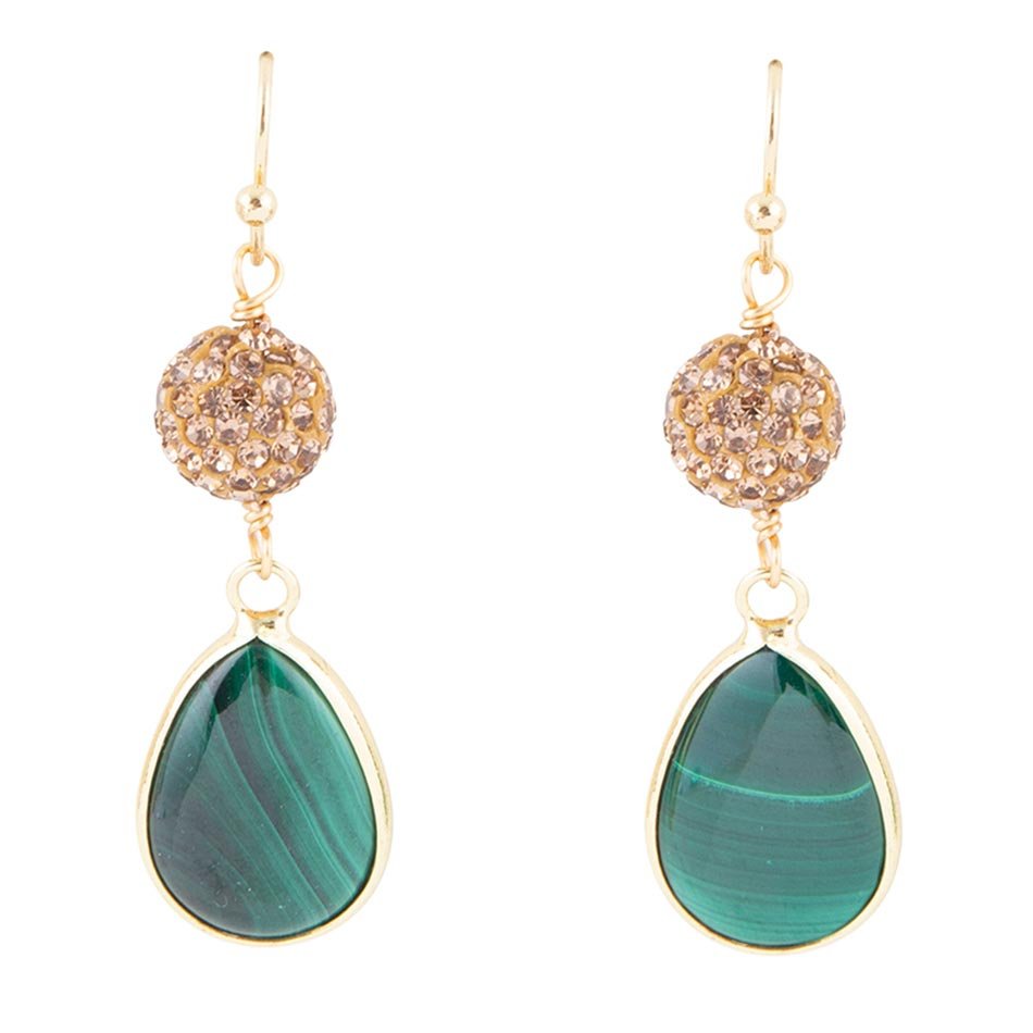 Jeweled Green Malachite Golden Drop Earrings Barse Jewelry