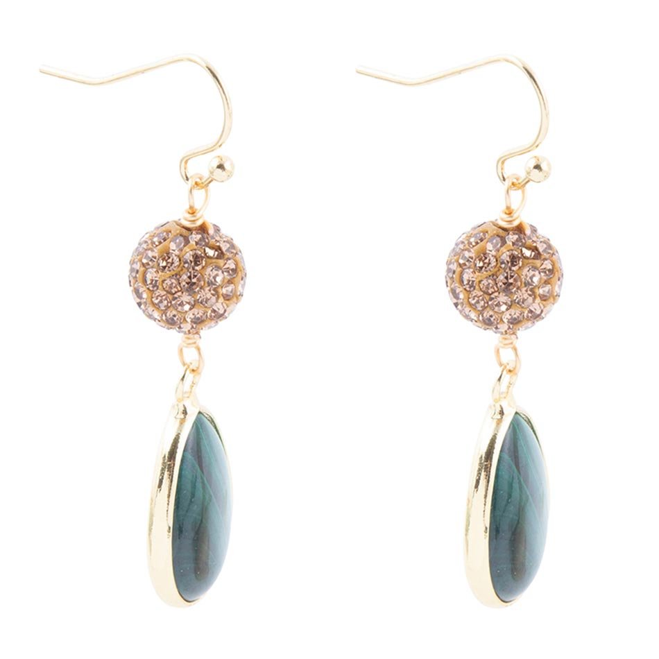 Jeweled Green Malachite Golden Drop Earrings Barse Jewelry