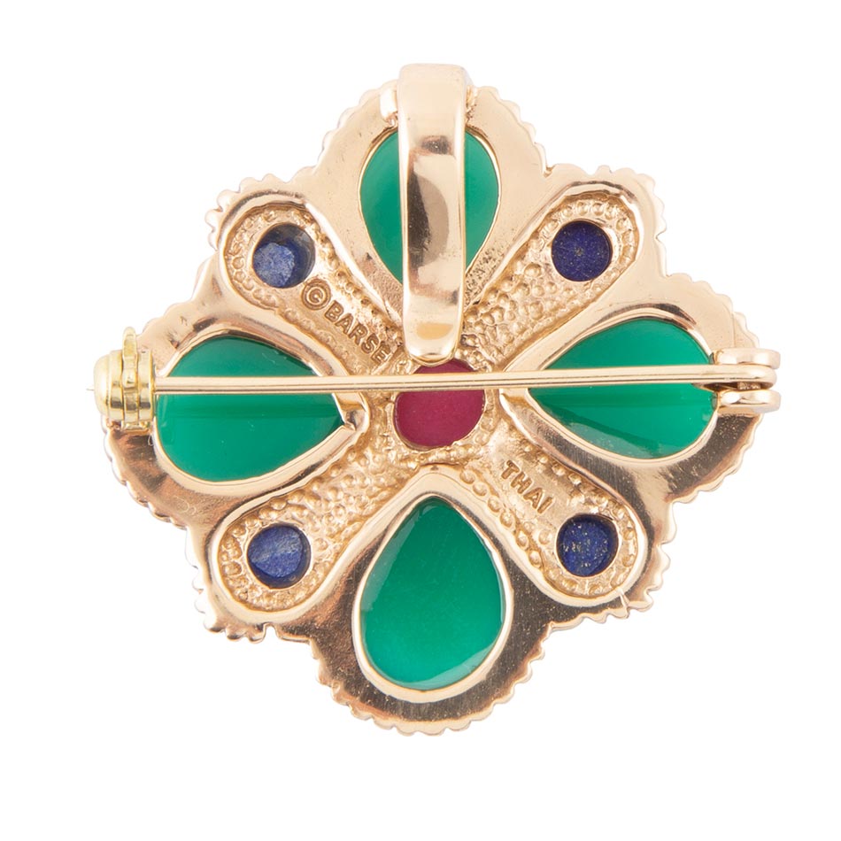 Green Onyx Mixed Stone Golden Brooche Barse Jewelry