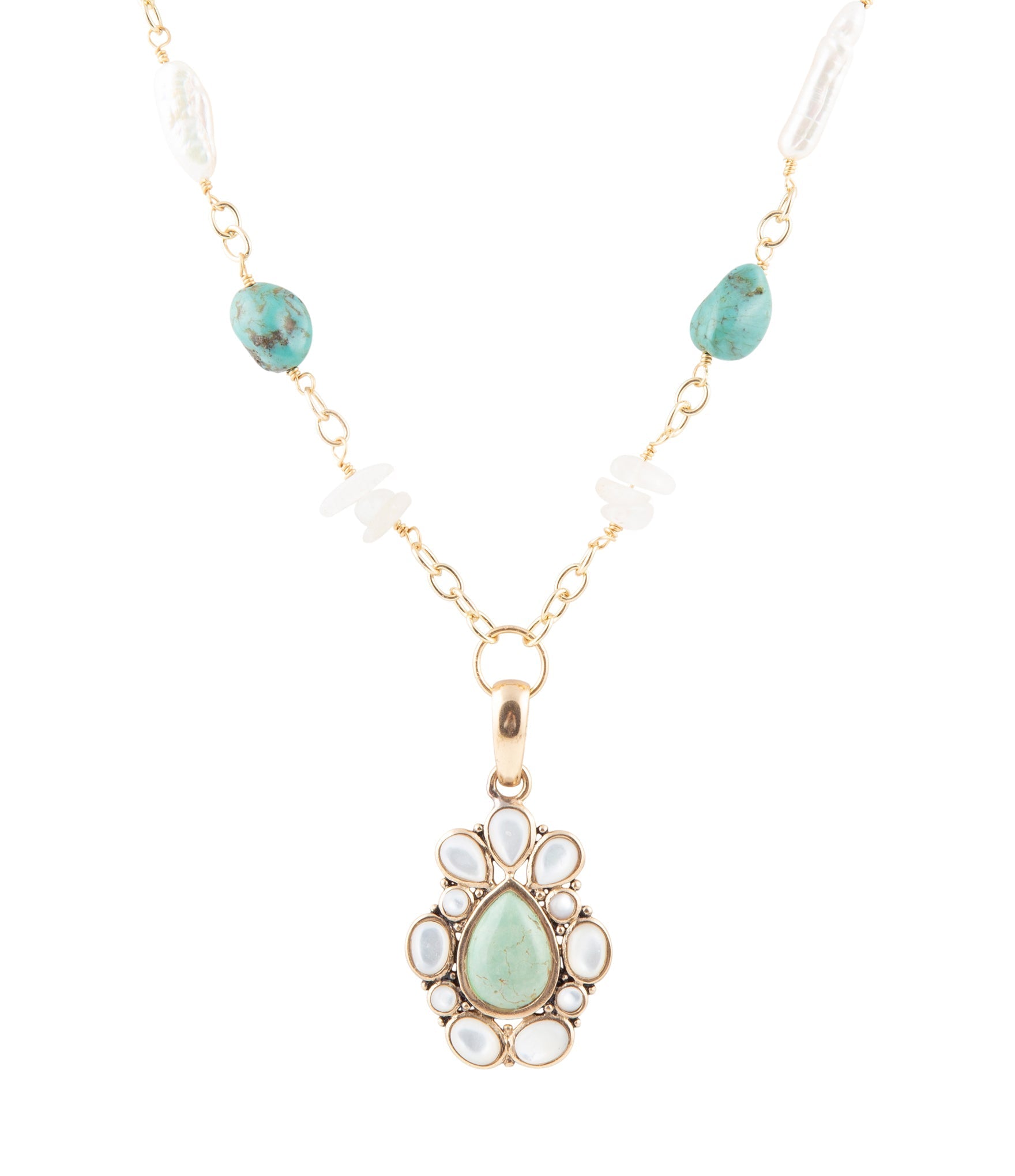 Green Turquoise Pearl Drop Necklace Barse Jewelry