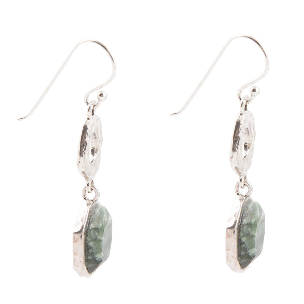 Hammered Green Seraphinite and Sterling Silver Drop Earrings Barse Jewelry