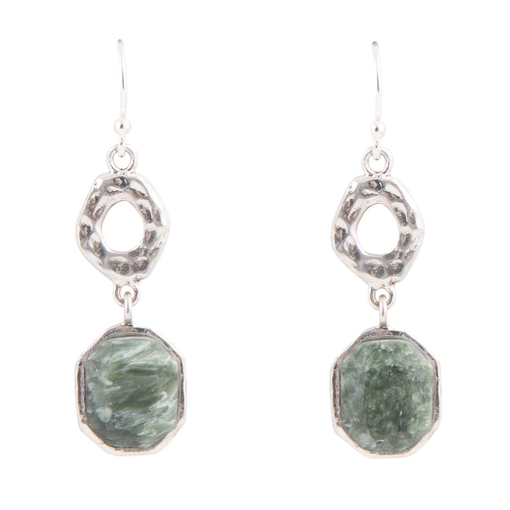 Hammered Green Seraphinite and Sterling Silver Drop Earrings Barse Jewelry
