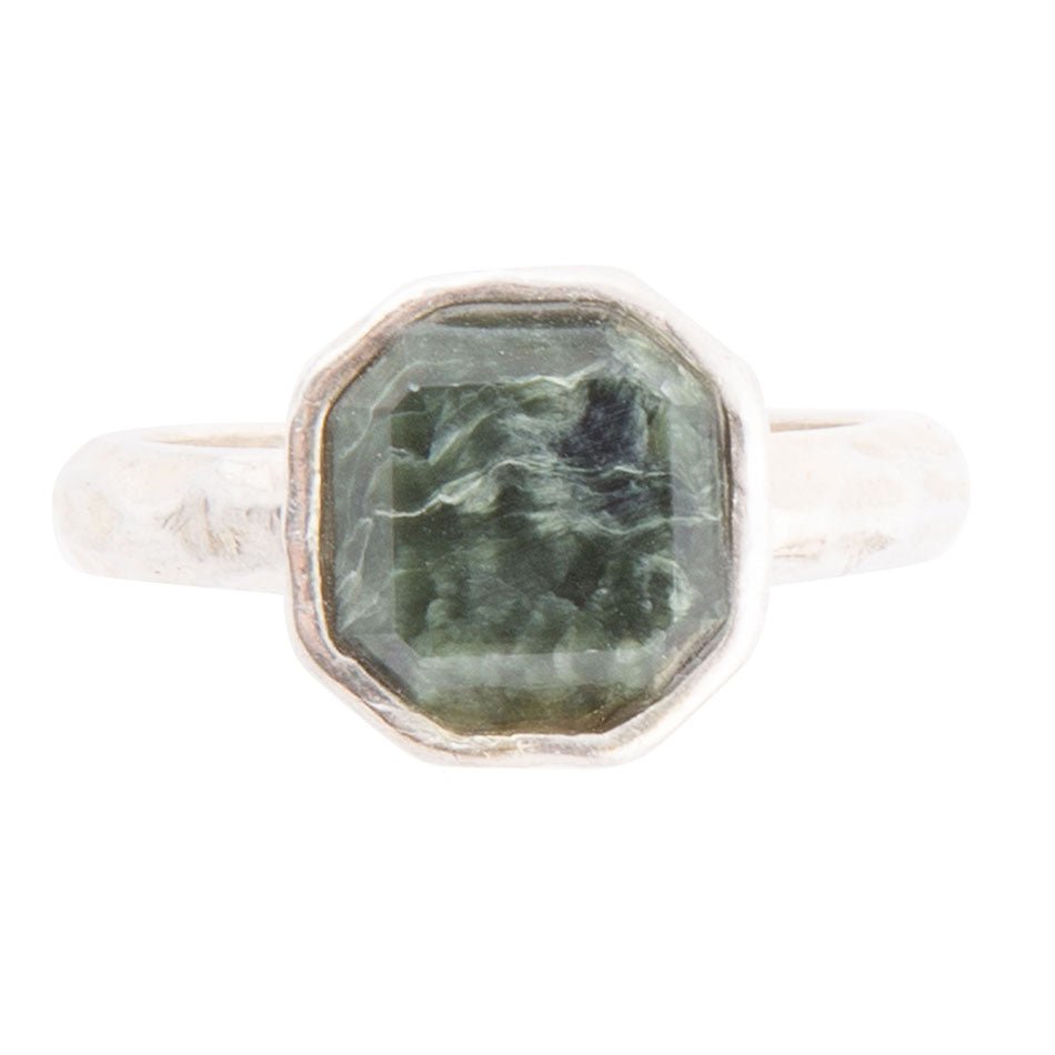 Hammered Green Seraphinite Sterling Silver Ring Barse Jewelry