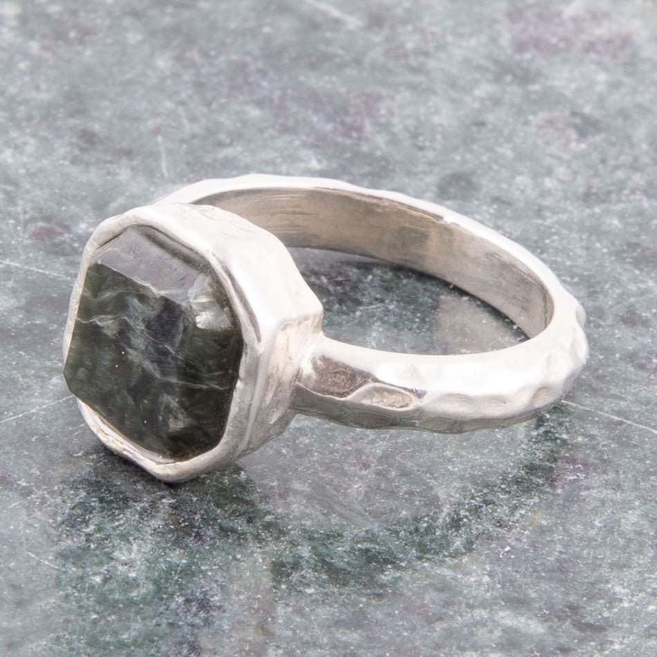 Hammered Green Seraphinite Sterling Silver Ring Barse Jewelry