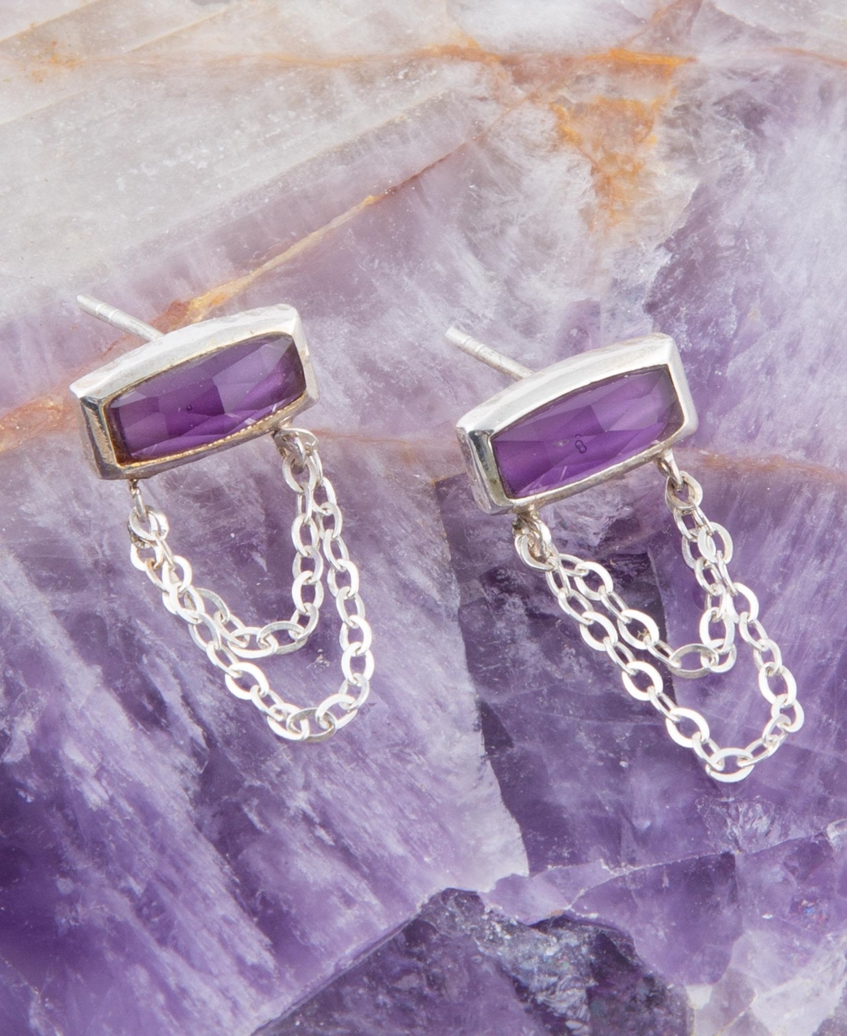 Hammered Purple Amethyst and Sterling Silver Stud Earrings Barse Jewelry