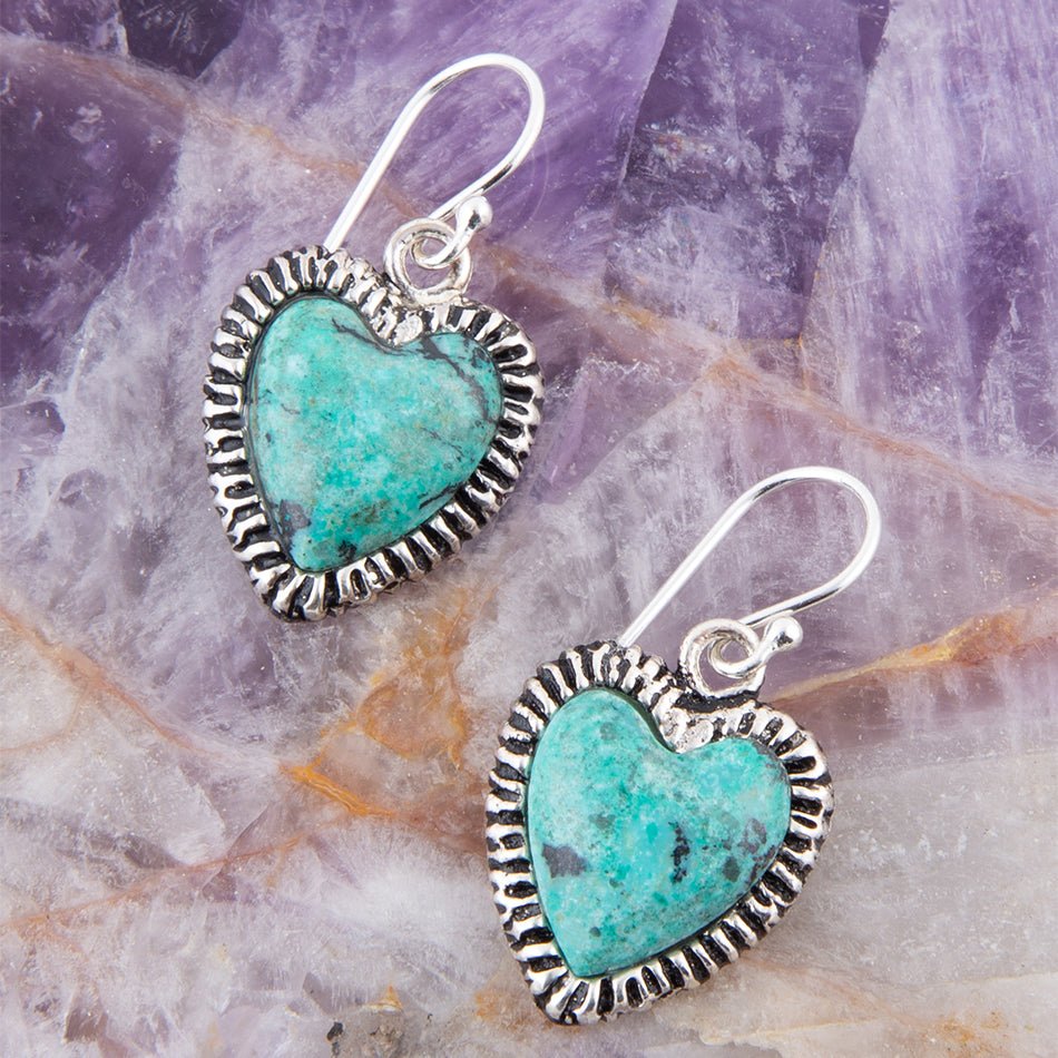 Heart Blue Chrysocolla Sterling Silver Drop Earrings Barse Jewelry