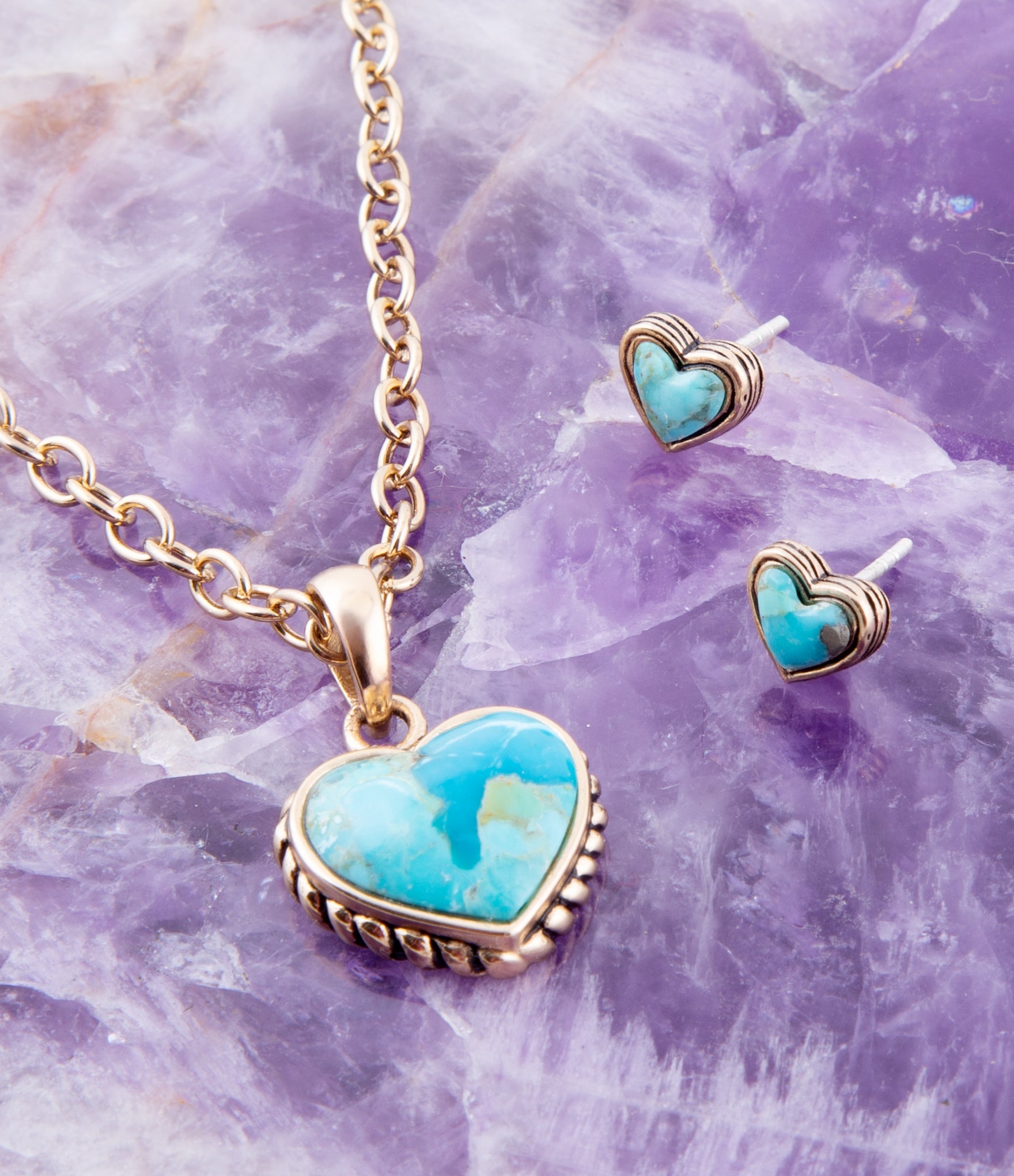 Heart Blue Turquoise Golden Stud Earrings Barse Jewelry