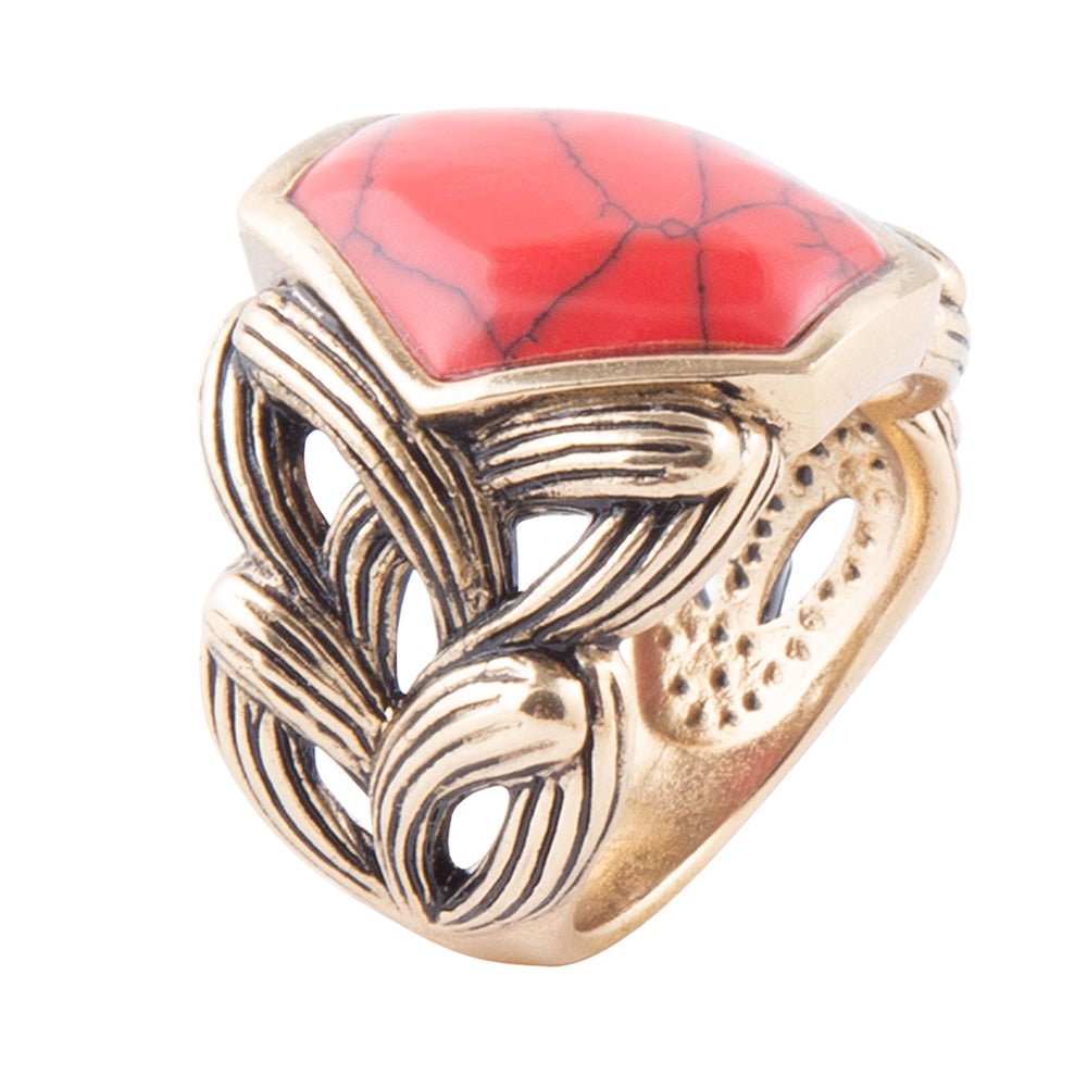 Hexagon Red Howlite Ring Barse Jewelry