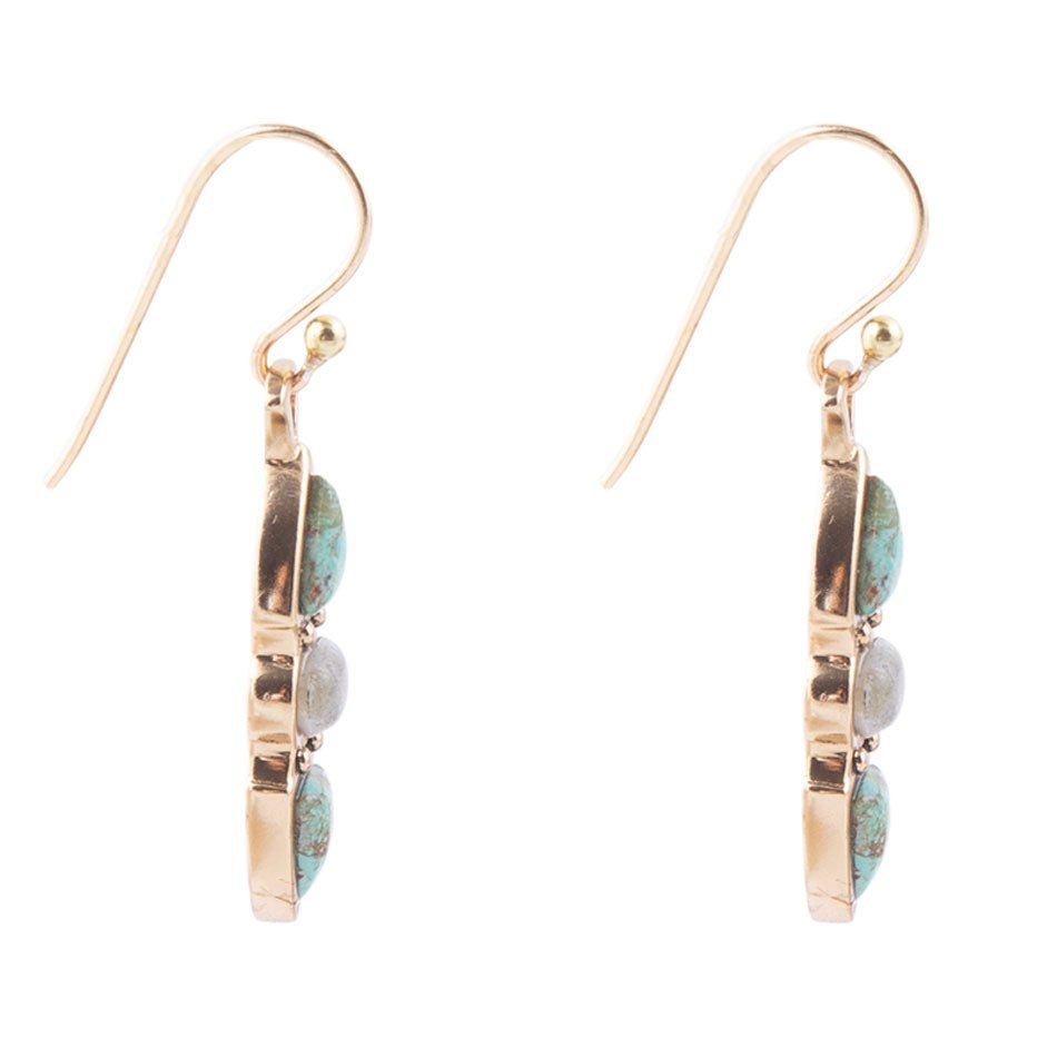 Blue Turquoise and Grey Labradorite Golden Drop Earrings Barse Jewelry