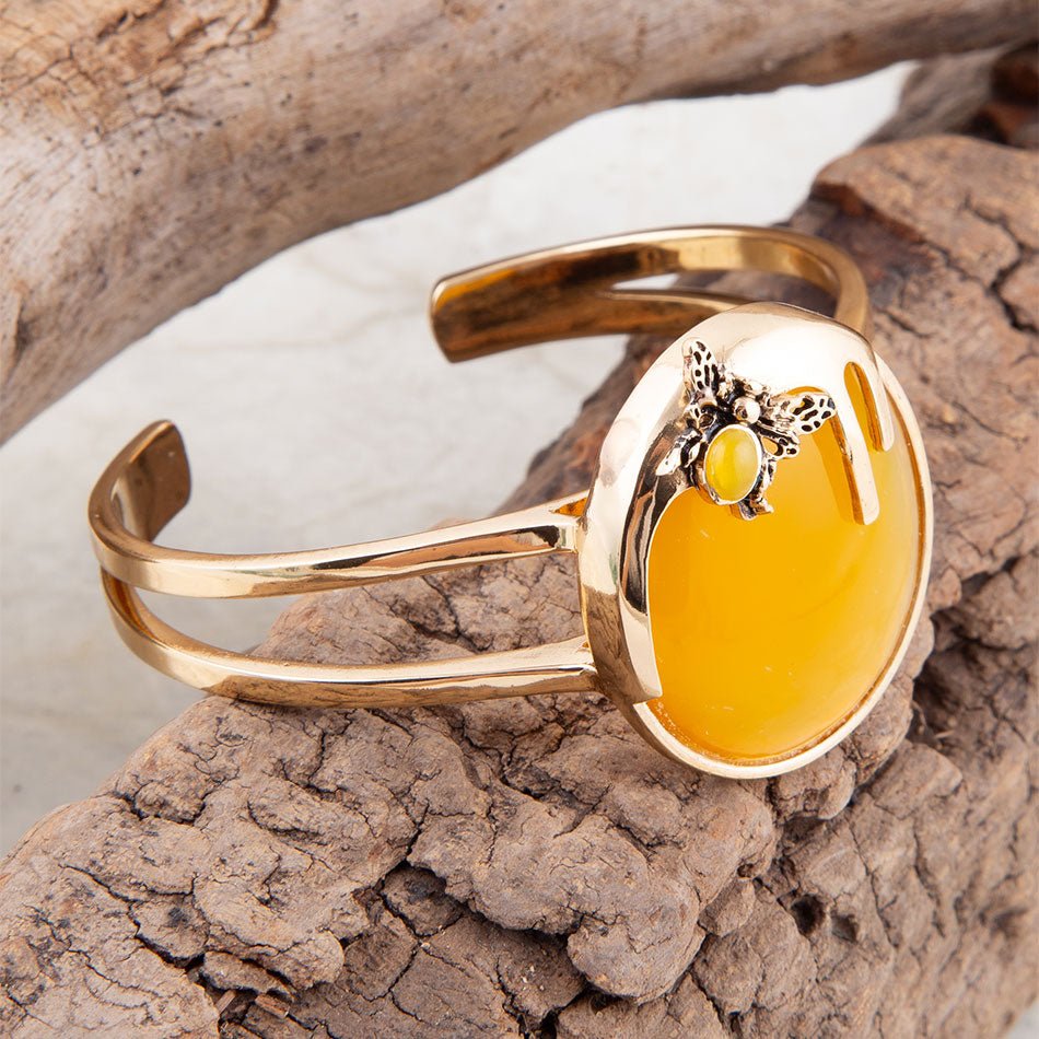 Honey Bee Yellow Agate Golden Cuff Bracelet Barse Jewelry