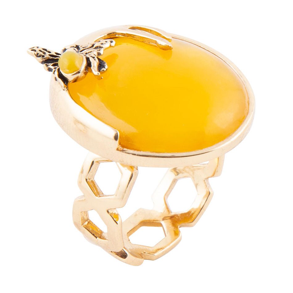 Honey Bee Yellow Agate Golden Ring Barse Jewelry