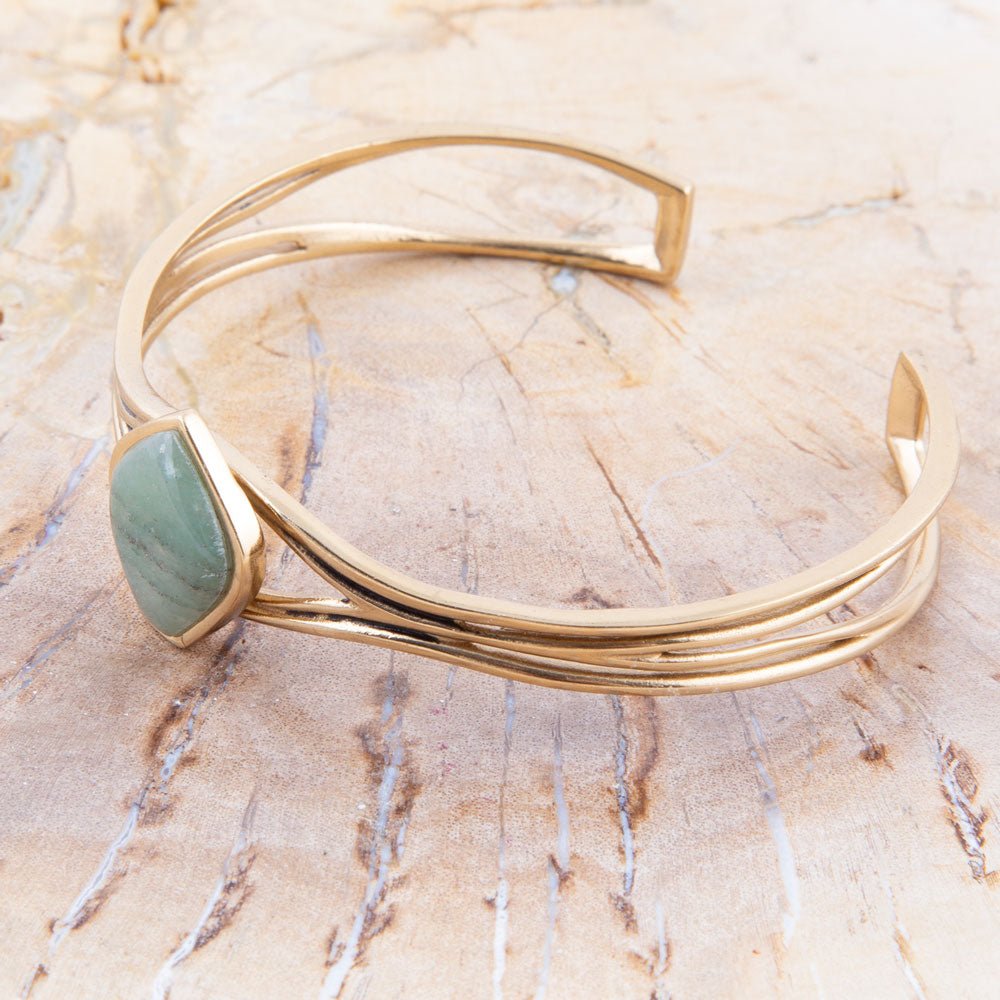 Hush Green Aventurine and Golden Cuff Bracelet Barse Jewelry