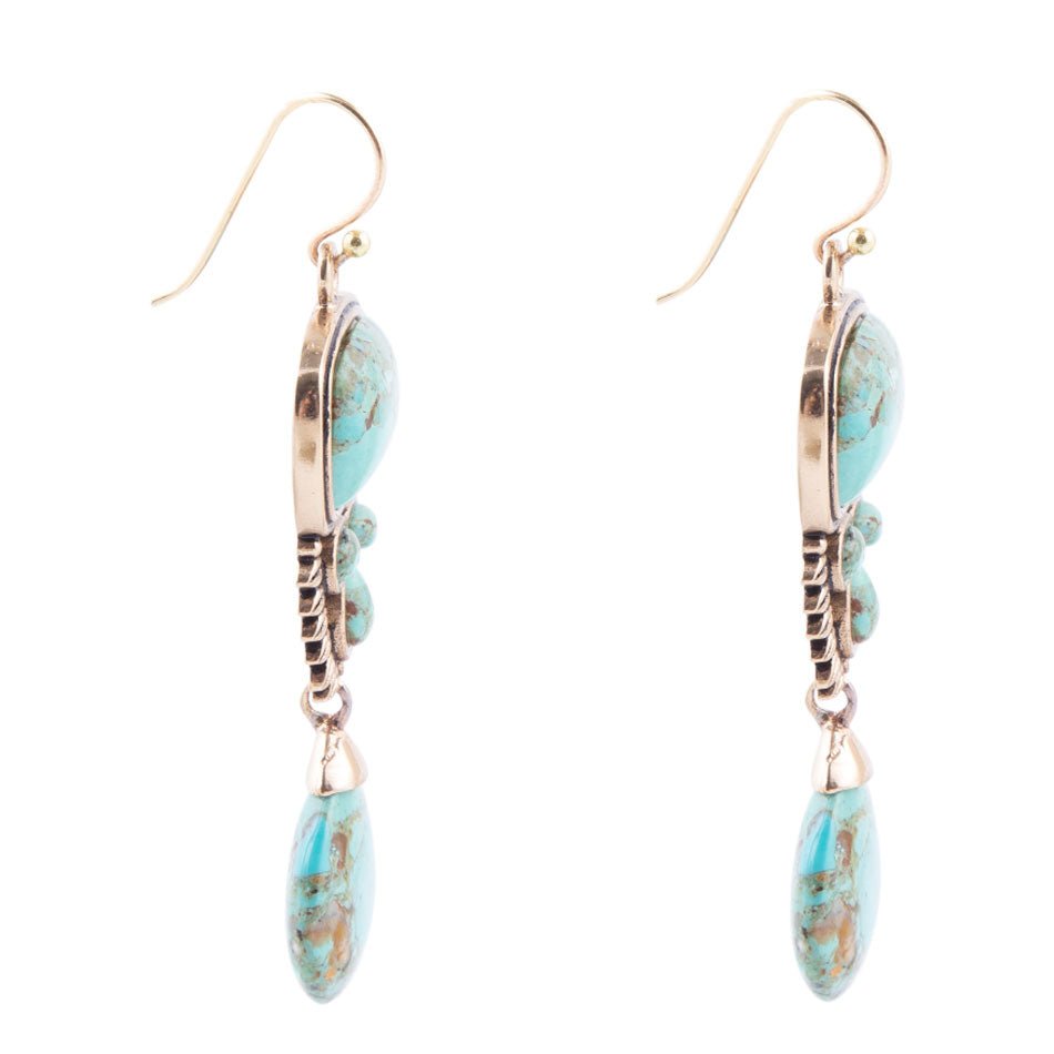 Imara Blue Turquoise and Golden Statement Earrings Barse Jewelry