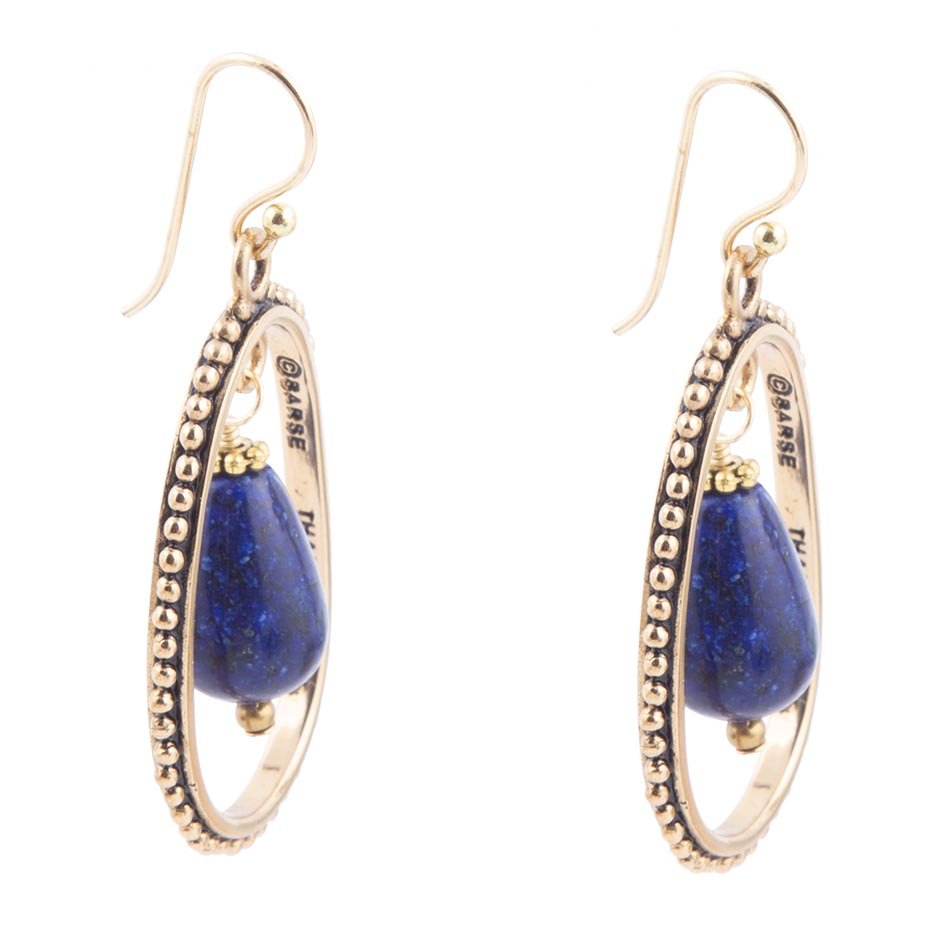 Inline Blue Lapis Drop Golden Earrings Barse Jewelry