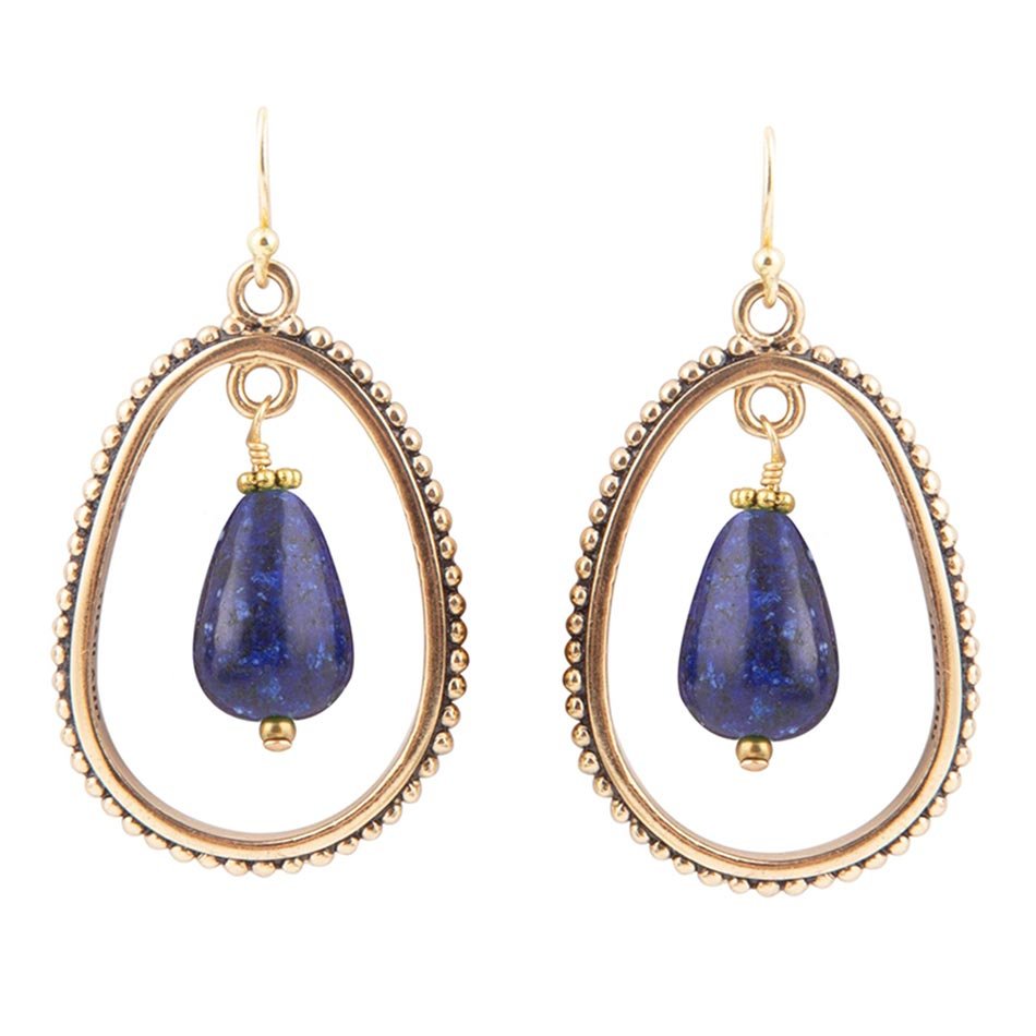 Inline Blue Lapis Drop Golden Earrings Barse Jewelry