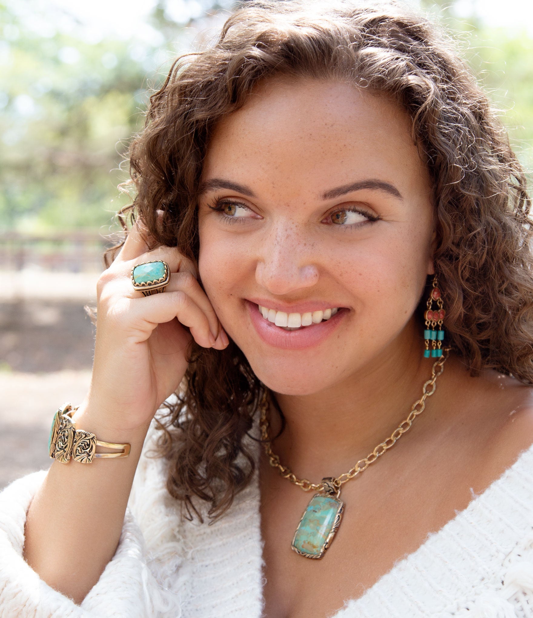 Jacquard Blue Turquoise Golden Pendant Necklace Barse Jewelry