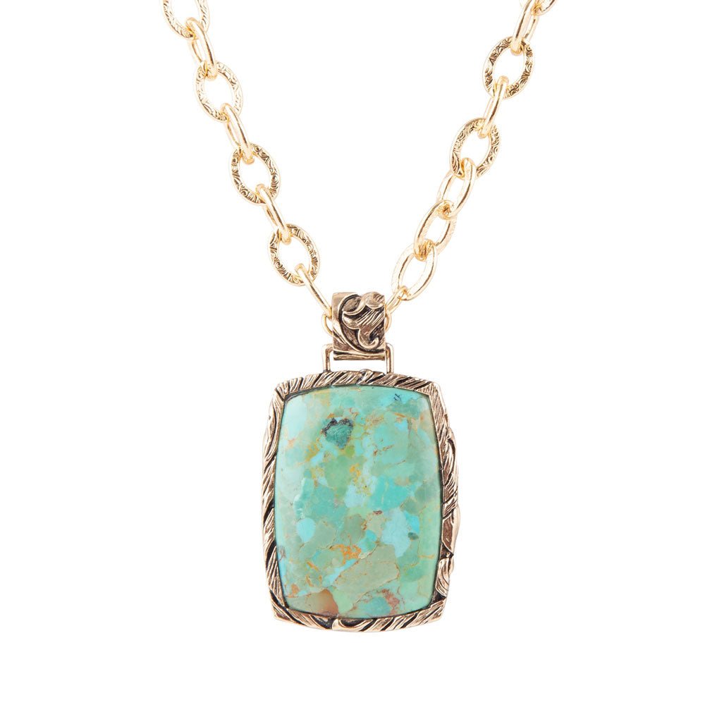 Jacquard Blue Turquoise Golden Pendant Necklace Barse Jewelry
