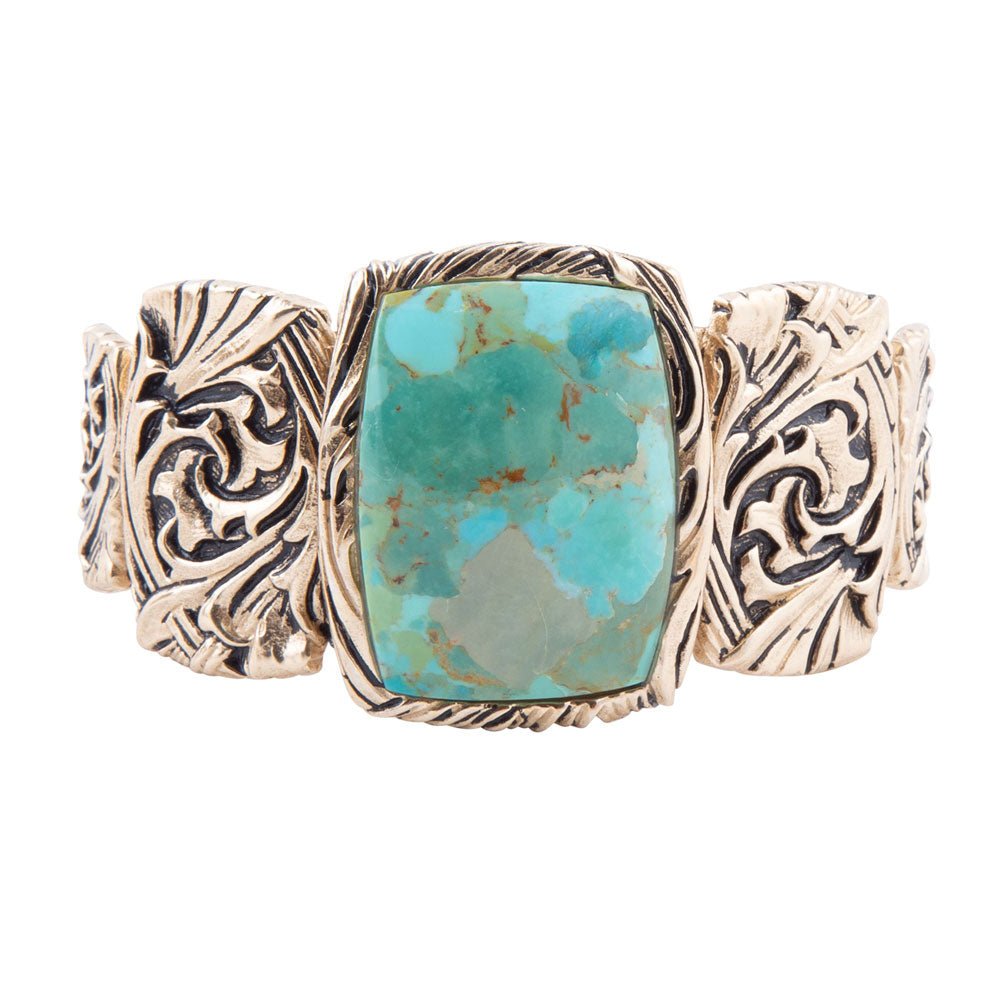 Jacquard Blue Turquoise Solid Golden Cuff Bracelet Barse Jewelry