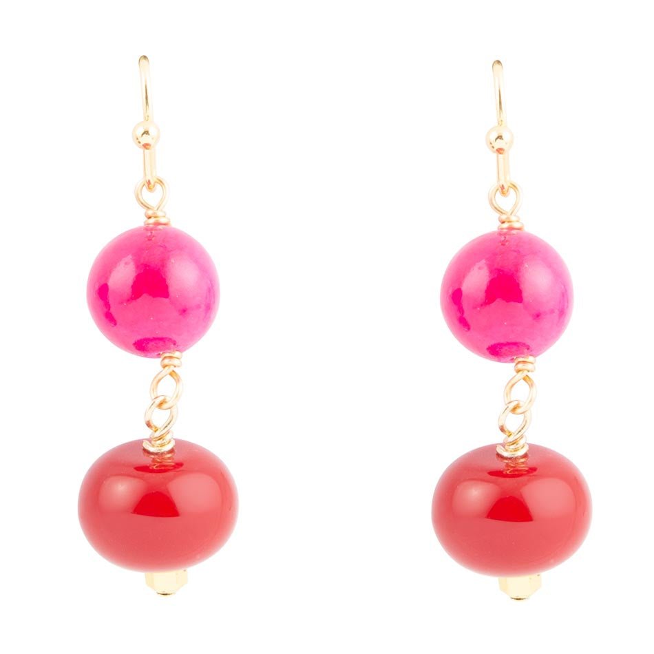 Jade Pink Fuchsia Sunset Red Golden Drop Earrings Barse Jewelry