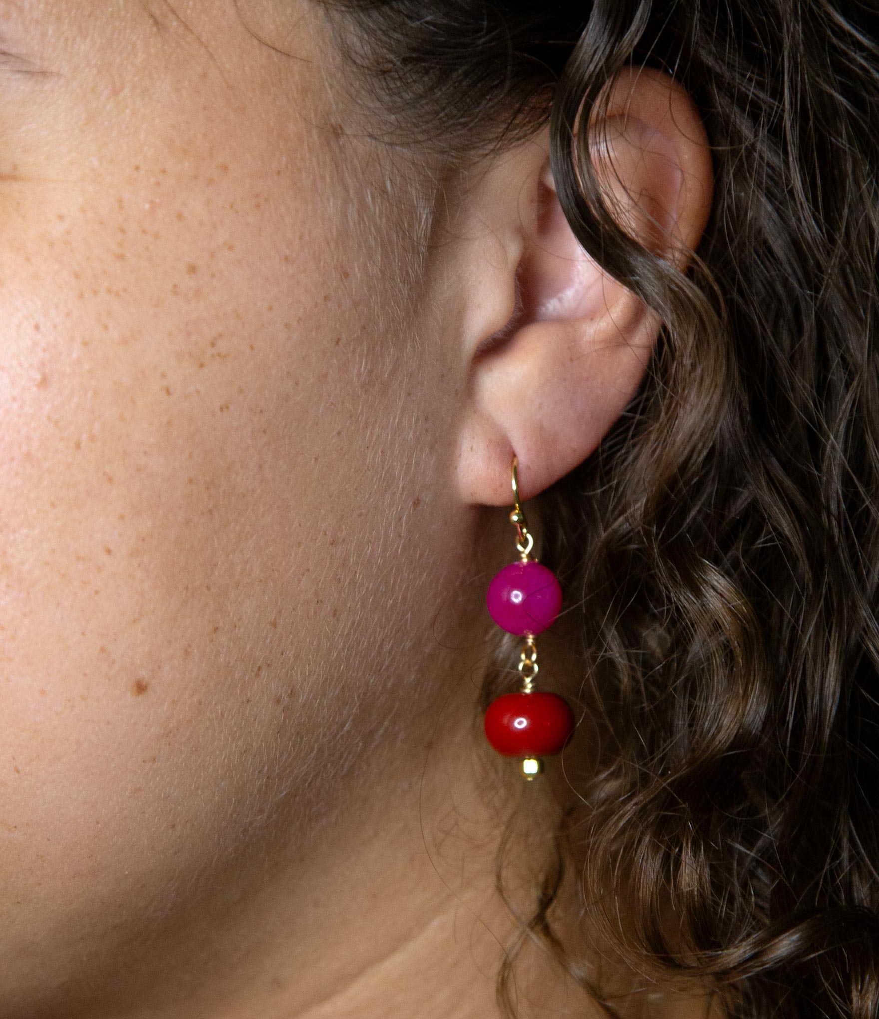 Jade Pink Fuchsia Sunset Red Golden Drop Earrings Barse Jewelry