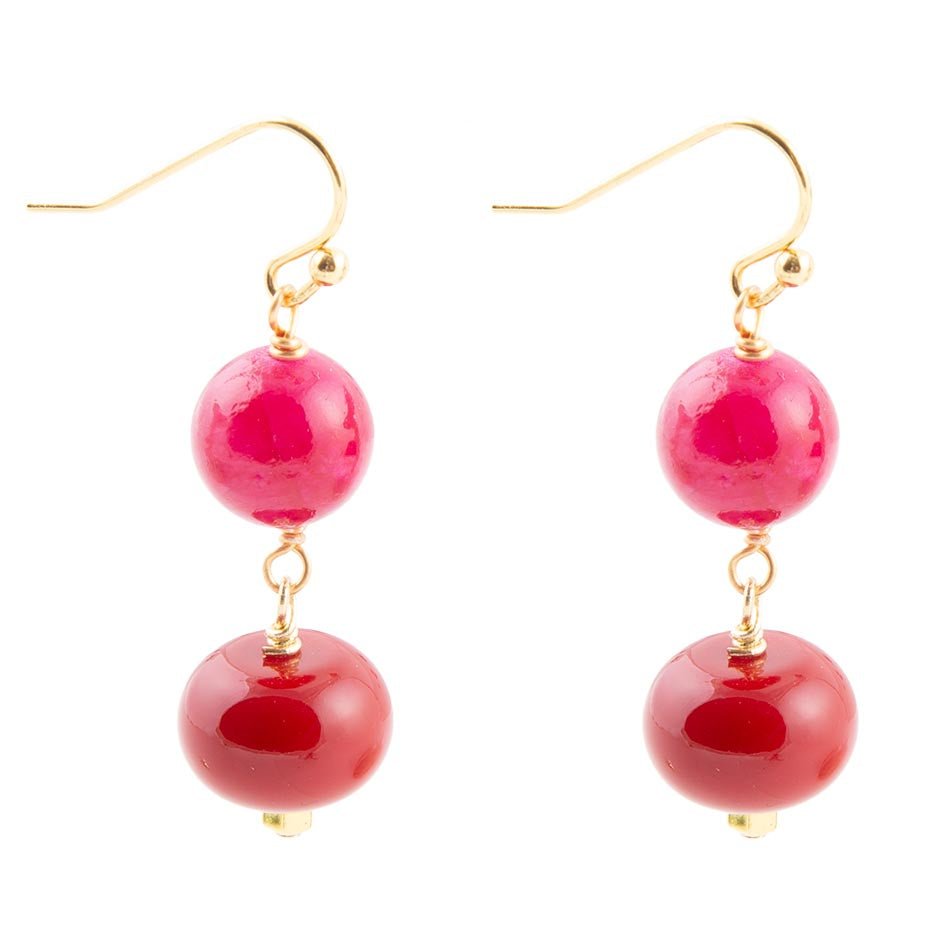 Jade Pink Fuchsia Sunset Red Golden Drop Earrings Barse Jewelry