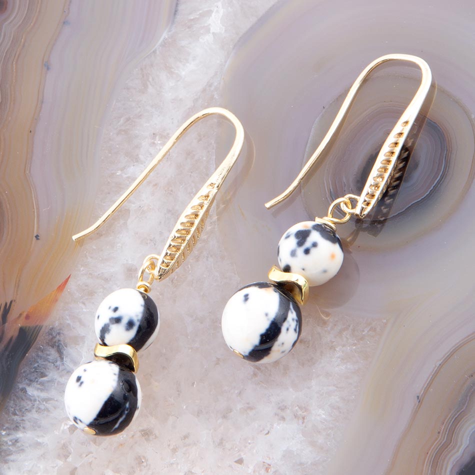 Agate Black and White Neutrals Golden Drop Earrings Barse Jewelry