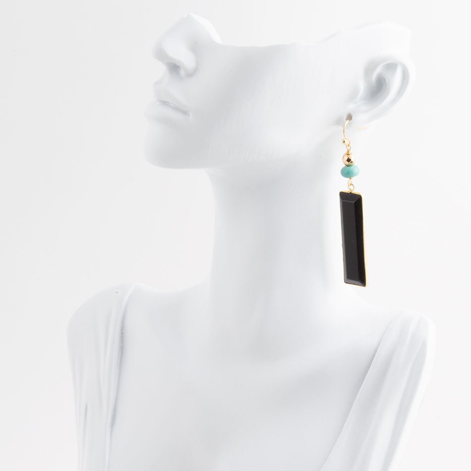 Jett Black Onyx Linear Golden Drop Earrings Barse Jewelry
