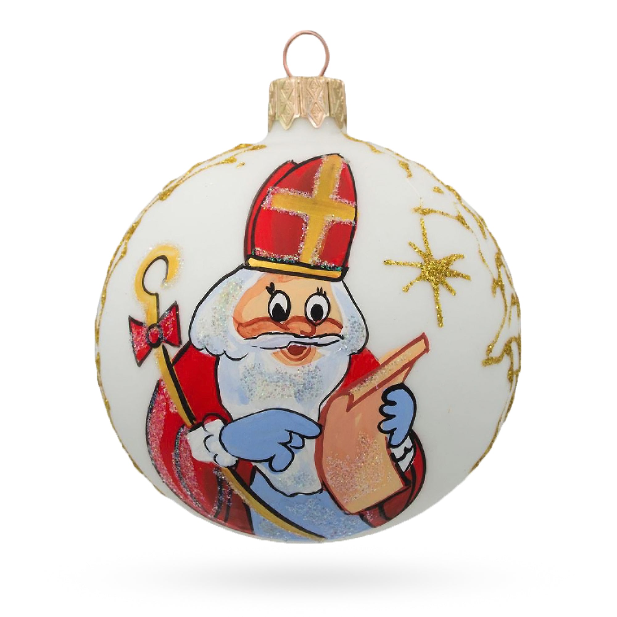 St. Nicholas Perusing His Gift List Glass Ball Christmas Ornament 3.25 Inches