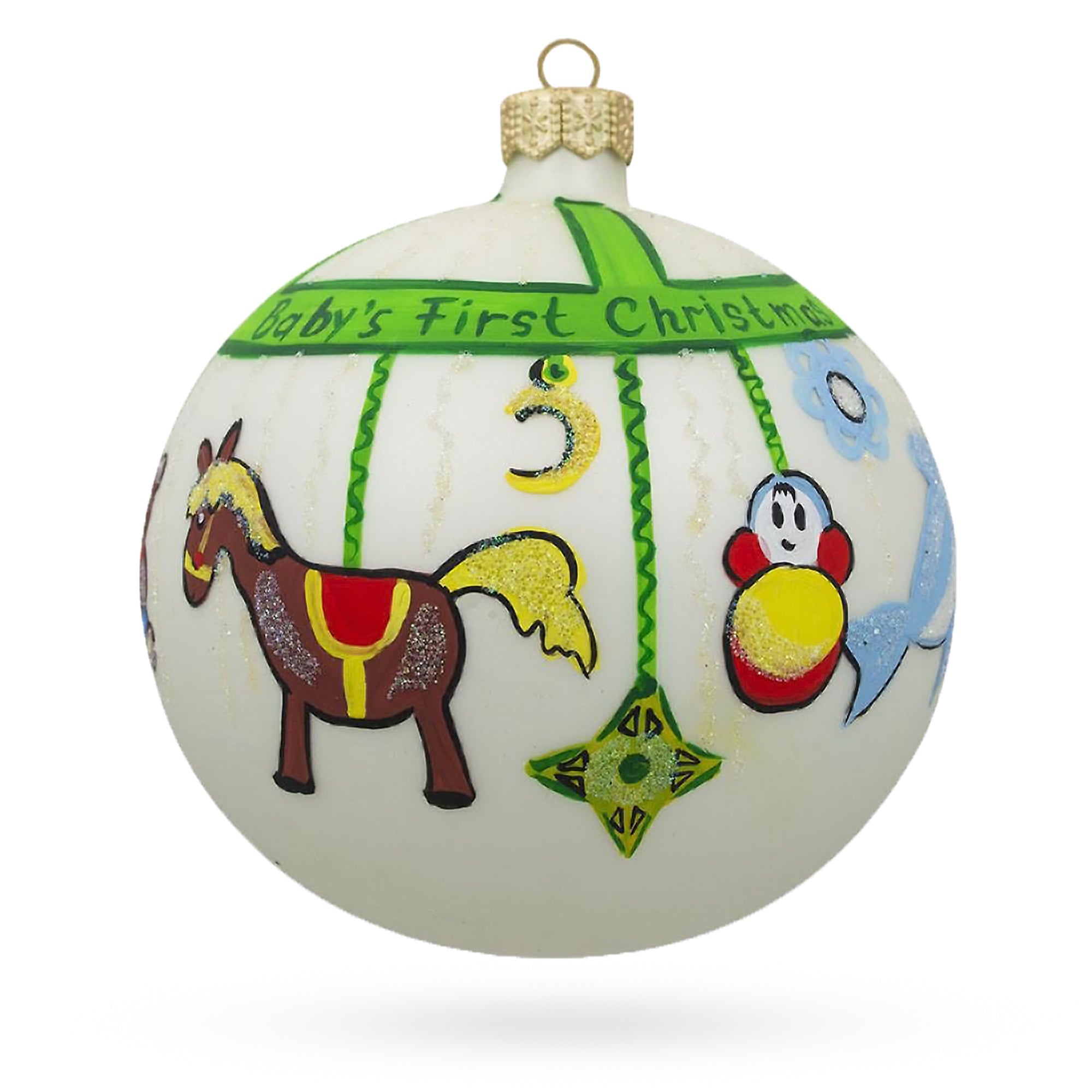Toy Mobile Glass Ball Baby's First Christmas Ornament 4 Inches