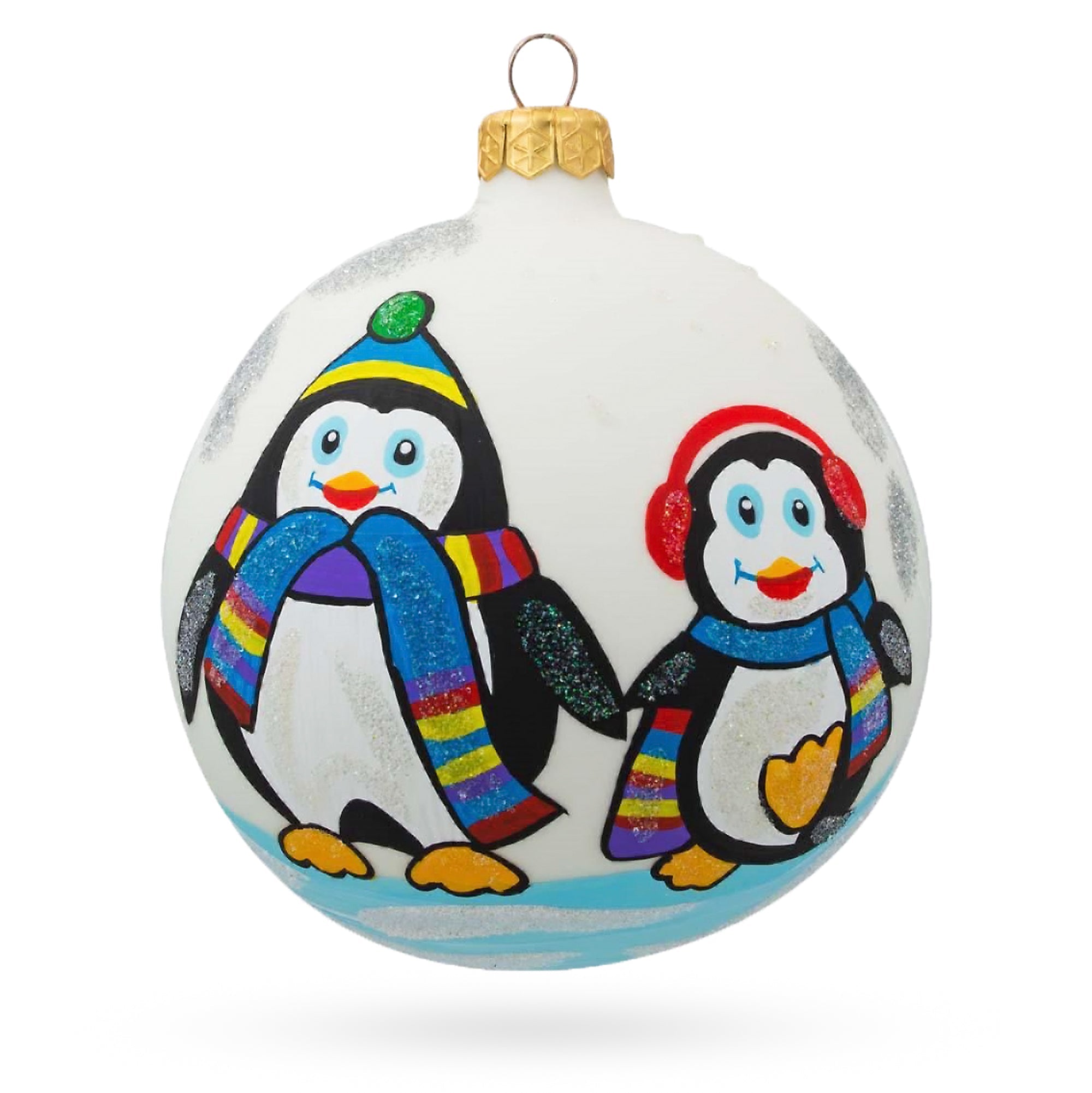 Two Penguins Glass Ball Christmas Ornament 4 Inches