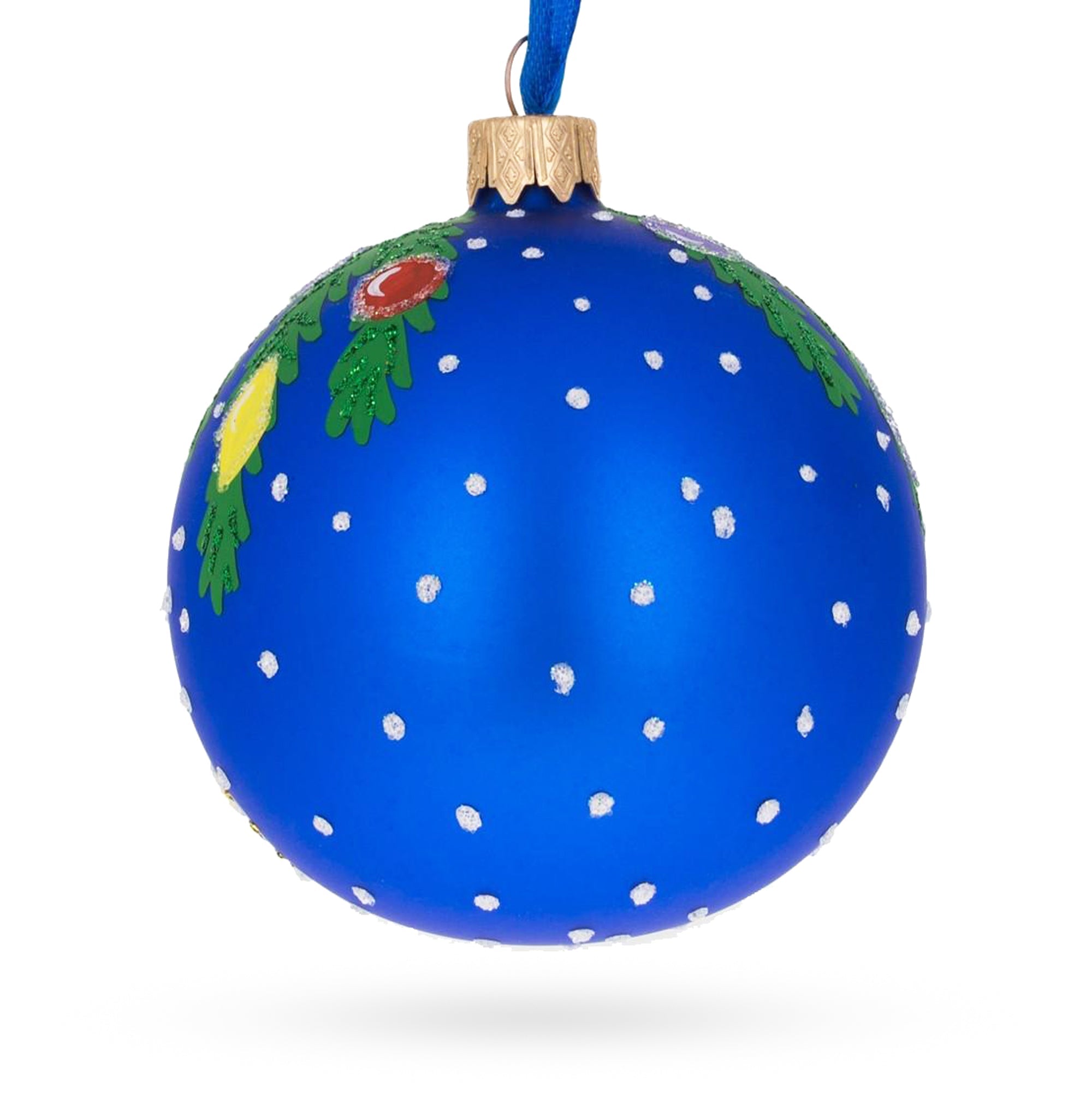 White Rooster Adorned with Holiday Lights Glass Ball Christmas Ornament 3.25 Inches