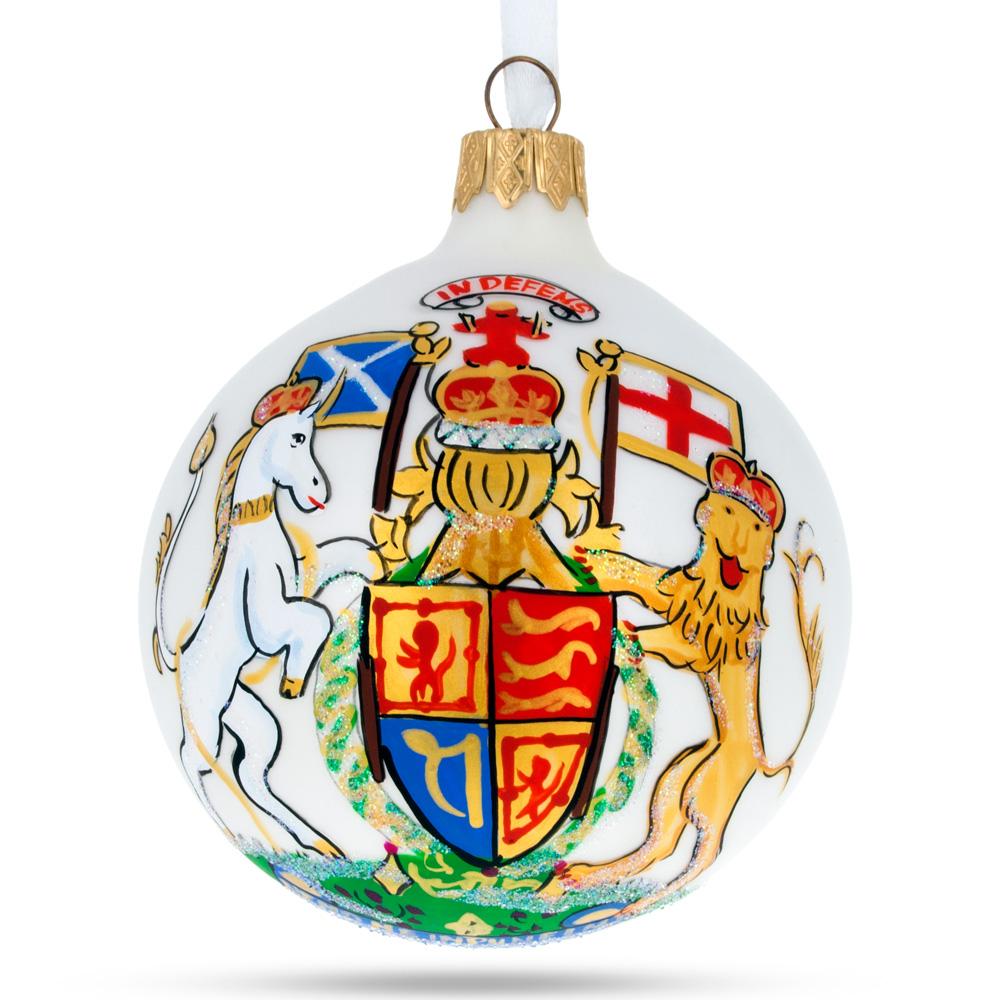 United Kingdom Coat of Arms Glass Ball Christmas Ornament 3.25 Inches
