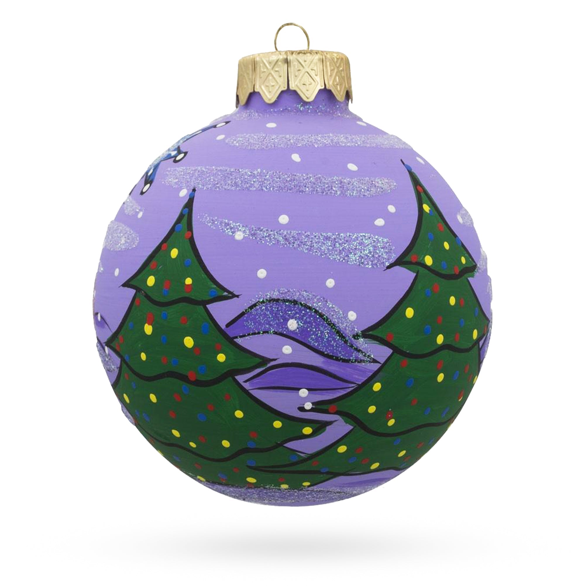 Santa, Snowman, and Christmas Tree Glass Ball Ornament 3.25 Inches