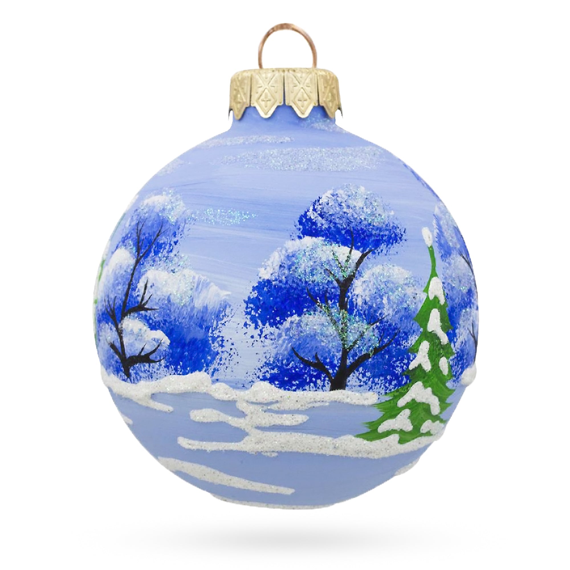 Bear with Balalaika and Santa Hat Glass Ball Christmas Ornament 3.25 Inches