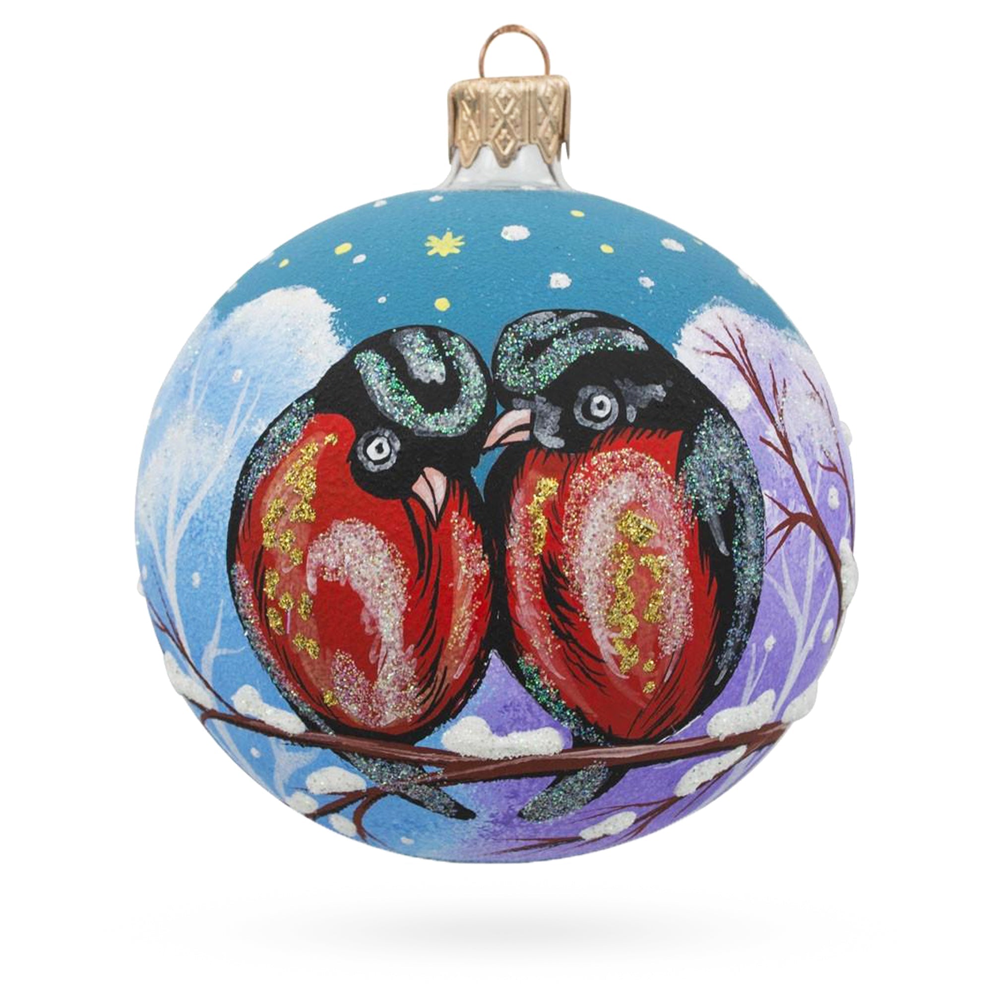 Bullfinch Couple Glass Ball Christmas Ornament 3.25 Inches BestPysanky
