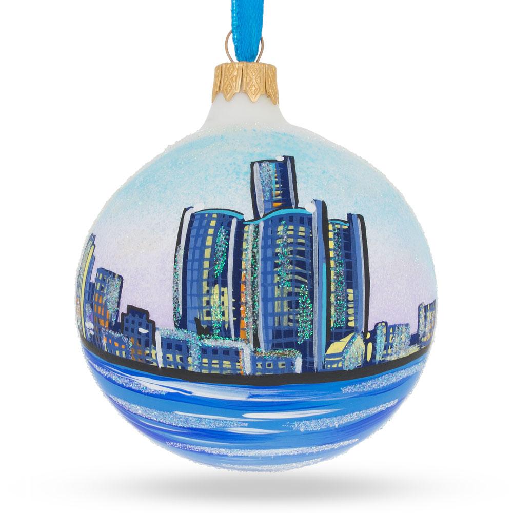 Detroit, Michigan Glass Ball Christmas Ornament 3.25 Inches