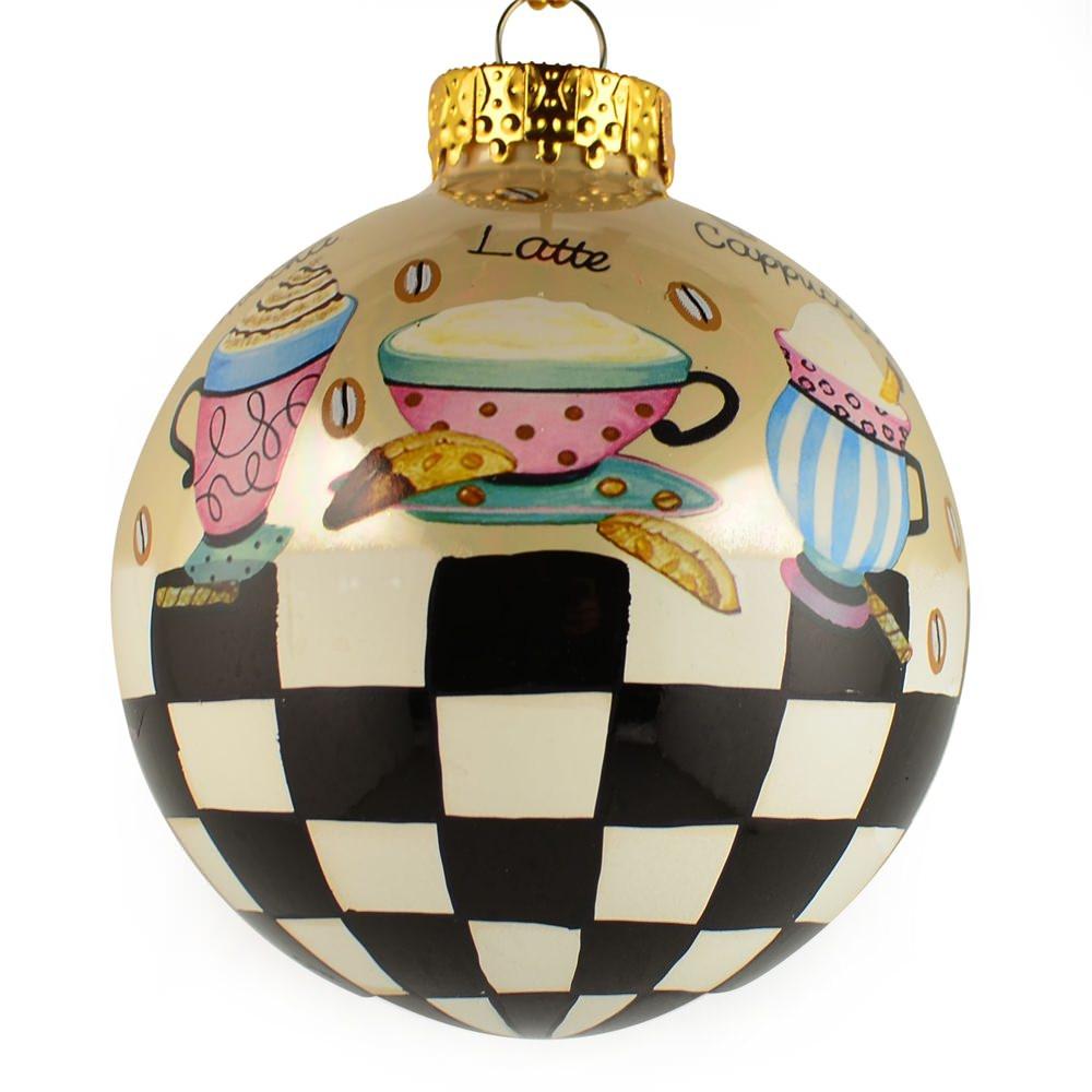 Set of 6 Coffee, Mocha, Latte Lovers Christmas Glass Ball Ornaments 3.25 Inches BestPysanky