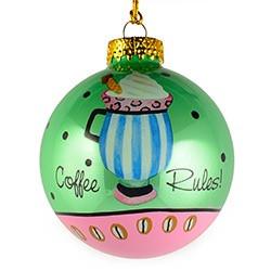 Set of 6 Coffee, Mocha, Latte Lovers Christmas Glass Ball Ornaments 3.25 Inches BestPysanky